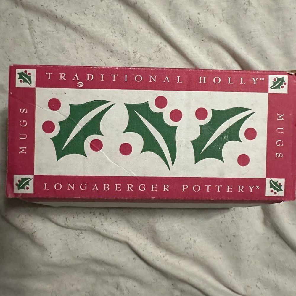 Longaberger Retired Traditional Holly Set of 2 Mugs Made in USA